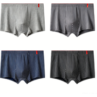 Men Cotton Striped Boxer Briefs Soft Breathable Underwear U Pouch Stretch Waistband Male Boxers Shorts 4 Packs