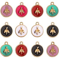 20Pcs Alloy Enamel Round Animal Pendant Fashion Little Bee Women Earrings Necklace Bracelet DIY Accessories Charm Jewelry Crafts
