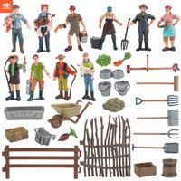 Simulation Farm Toys Set for Kids with Fence Shepherd Breeder Playset Tools Shovel Rake Fork Model - Character Scene Decoration