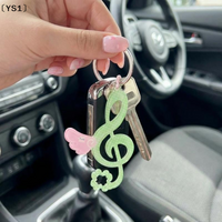 ใYS1ใCute Clover Music Note Keychain Wing Charm Lucky Key Ring Ins Style Cute Bag Pendant For Girls Women Car Key Accessory Gift