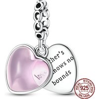 925 Sterling Silver Mother's Love Double Heart Dangle Charm Engraved Design Pendant Fit Bracelets Jewelry for Women Gift
