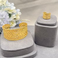 Vintage Hollow 18K Gold Plated Jewelry Set for Women Luxury Copper Bracelet Ring African Bridal Wedding Party Accessories Gifts