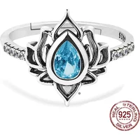 YILUOCD 925 Thai silver Adjustable Rings For Women Lotus Flower Colorful Zircon Ring Boho Female Fine Jewelry Gift