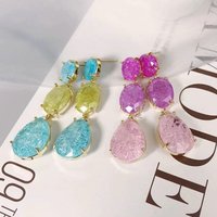 Bilincolor Fashion Ice Broken Cubic Zirconia Blue and Green Earring for Women Wedding Jewelry