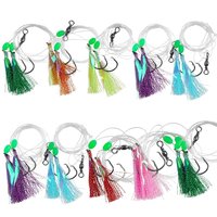 10packs Fishing Bait Rig Saltwater Hooks Flasher Lures Flounder Rigs with Mono Leader for Sea Bass Halibut Bottom Fishing Rigs