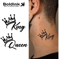 King & Queen Temporary Tattoo,Lasts To 15 Days New Technology Magic Waterproof Semi Permanent Sticker.