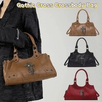 PU Leather Gothic Cross Crossbody Bag Retro American Style Fashion Design Locomotive Style Underarm Bag Solid Color Korean Style