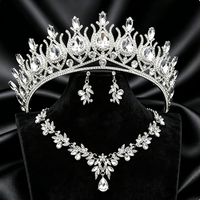 3Pcs Wedding Jewelry Set Bridal Crown Earrings Necklace Crystal Water Drop Tiara for Wedding Prom Party