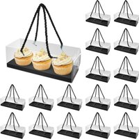 20Pcs Cupcake Boxes With Handle Transparent Cupcake Holders Baking Boxes for Party Wedding Cake