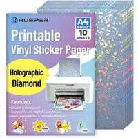 10 Sheets Diamond Printable Vinyl Sticker Paper - A4(8.3×11.7 Inch), Waterproof & Self-Adhesive, Inkjet Printable Paper