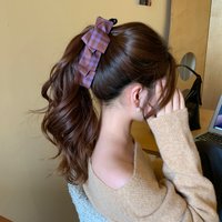 1pc Purple Checkered Canelé Banana Clip for Women, Elegant Vertical Barrette for High Ponytail at Back of Head, Hair Accessory