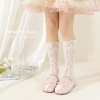 Retro stripes Lolita Stockings Sweet Girls Hollow mesh Cute Bowknot Long Kawaii Sock Princess Baby Kids Over The Knee High Socks