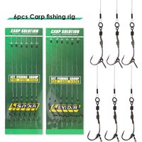 6pcs Carp fishing hook 100% fluoro carbon Fishing Line with Rolling Swivel Combi Rig Hair Rigs Carp Method Feeder Fishing Tackle