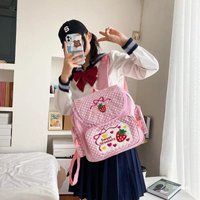 Pink Embroidery Strawberry Children's Schoolbag Student Birthday Gift 2026 New Fashion Kawaii Cartoon Pink Backpack Book Bags