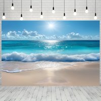 Summer Beach Background Banner - Vibrant Waves and Sunny Sky Design, Durable Photography Wall