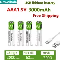 Daweikala USB AAA Rechargeable Batteries 1.5V 3000MAh Li-ion Battery for Remote Control MouseElectric Toy Battery + Type-C Cable