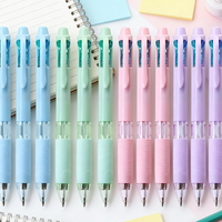 6-Pack of Random Color Macaron-Colored 4-in-1 Ballpoint Pens, Each with 4 Colors: Red, Black, Blue, and Green, Oil-Based Pens, Colorful Ballpoint Pens, Macaron Colors, Refillable, Writing and Marking