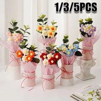 Handmade Knitted Flower Bouquet for Valentines Day Crochet Bouquet Mothers Day Birthday Gift for Girlfriend Wedding Decor