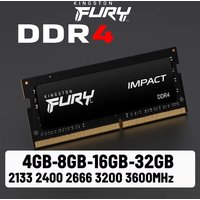 Kingston Fury Impact DDR4 RAM 4 8 16 32GB 3200 2666 2400 2133Mhz 260Pin SODIMM PC4-19200 21300 25600 DDR4 Notebook Memory