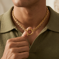 1pc Stainless Steel Chunky Chain Necklace with Circular Toggle Clasp Pendant Versatile Minimalist Style for Unisex Gold Tone