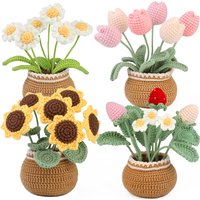 KRABALL Crochet Flower Kit for Beginners With Instruction Knitting Yarn Thread Hook Needles Easy Knit Accessories Set DIY Craft