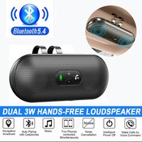 Bluetooth 5.4 Car Kit Handsfree Dual 3W Speakerphone Sun Visor Speaker Mp3 Player Wireless Music Receiver With Voice Assistant
