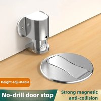 Punch-Free Adjustable Magnetic Door Stopper: Invisible Stainless Steel Anti-Collision Floor Stop for Bathrooms