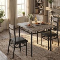 GarveeLife Compact Dining Set for 2 People - Square Table and 2 High-Back Upholstered Chairs - Sturdy Metal Structure - Ideal for Apartment, Dining Room or Breakfast Corner - Gray Color
