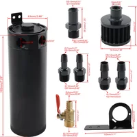 2-Port Black 750ML Oil Catch Can Kit,Universal Baffled Oil Catch Can Reservoir Tank with Breather Filter and Drain Valve
