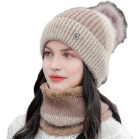 AliExpress NONE 2PCS Women Winter Knitted Hat and Scarf Set Cute Thickened Warm Ski Hat Cycling Windproof Neckerchief Ear-protective Knitted Cap