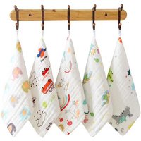 Random 5pcs Muslin 6 Layers Cotton Soft Baby Towels Baby Face Towel Handkerchief Bathing Feeding Face Washcloth Wipe Burp Cloth