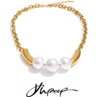 Yhpup 2026 Stainless Steel Imitation Pearls Round Beads Chain Statement Necklace Waterproof Attractive Neck Collar Jewelry