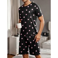 Men's pajama set with heart-shaped prints, comfortable summer clothing