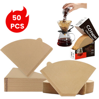 50 Count Cone Coffee Filters Unbleached Natural Brown V02 Disposable 1-4 Cups Coffee Filter Paper