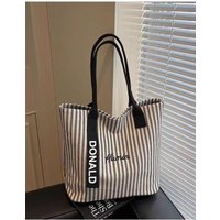 Fashion Striped Tote Bag Large Capacity Canvas Shoulder Bag Multifunctional Commuting Bag Women