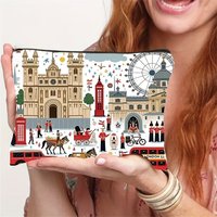 London Travel Makeup Bag with Zipper - Lightweight Logo Makeup Bag and Women's Toiletware Organizer - Vibrant Floral Design