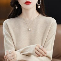 Soft Cozy Low Neck Slimming Women's Knitwear Casual round Neck Wool Sweater Top Matched with Coat Regular Long Sleeve Loose Fit