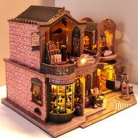 DIY Miniature Dollhouse Twilight Book City Bookstore Corner, 3D Wooden Puzzle DIY Kit with LED,Birthday Gift for Home Decor