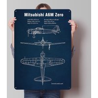 A6M Zero Aircraft Printed Poster Customized Retro Wall Art Vintage Metal Tin Signs for Decoration Home Decor Items House Room