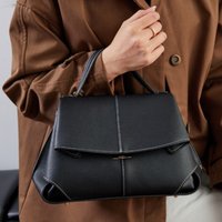 Pebbled Leather Flap Satchel Bag 2 Layers Top Handle Crossbody Shoulder Bag with Contrast Stitching Commuter Bags for Women Sac