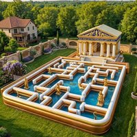 Inflatable Water Maze Pool with Slide Combo Heavy Duty Blow Up Obstacle Course Floating Playground for Aqua Park