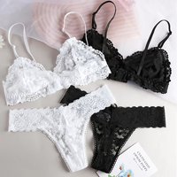 Deep V-Neck Bra Set Sexy Loopless Underwear Deep Thong Bra Set Transparent Seamless Women's Underwear Lace Without Steel Ring