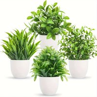 4pcs Mini Artificial Potted Plants Fake Bonsai Greenery for Home Office Farmhouse Bathroom Shelf Decor Indoor