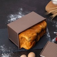 1pc Large Carbon Steel Oblong Corrugated Bread Box with Lid Non-Stick Toast Mold for Cake, Bread, and Pastry Baking
