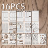 16PCS A5 Journal Stencil Templates 7.4 x 4.9 Inch Planner Layout Drawing Stencils for Notebook DIY Design