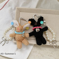 Kawaii Long-eared Rabbit Plush Doll Keychain Stuffed Bunny Keyring Lovely Sweet Bag Pendant Schoolbag Hanging Decoration Gifts