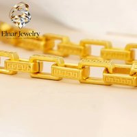 Elnar Jewelry Luxury 24K 9999 Pure Gold real gold Square Great Wall Pattern Men's Necklace Three-dimensional Box Chain