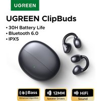 UGREEN ClipBuds Open-Ear Wireless Headphones Bluetooth 6.0 with 4 Mic Clear Call, Earbuds Clip on Earphones 30H Playtime