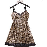 Sexy Women's Black Leopard Print Suspender Fashionable Home Nightgown Underwear Set