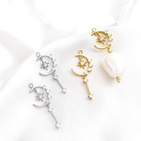 3 Pieces Brass Coated Gold Zircon Inlaid Star Moon Tassel Pendant DIY Makes Fashionable Jewelry Necklace Bracelet Accessory
